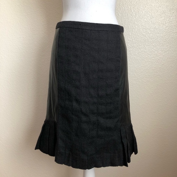 Cristian Dior boutique skirt leather tweed material mix pleated bottom knee long - Picture 2 of 11